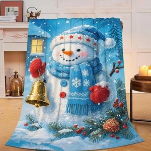 Winter Wonderland Snowman Blanket - Blue and Red
